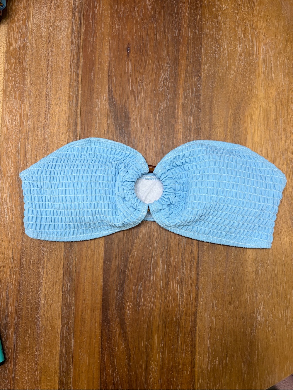 Light Blue Smocked Bandeau Bikini Top